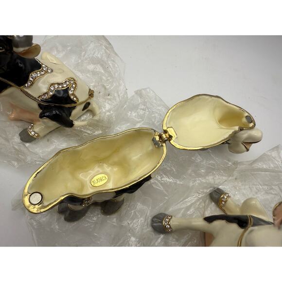 Jeweled Enameled Pewter White Cow Hinged Trinket Jewelry Box by Terra Cottage - Picture 2 of 4